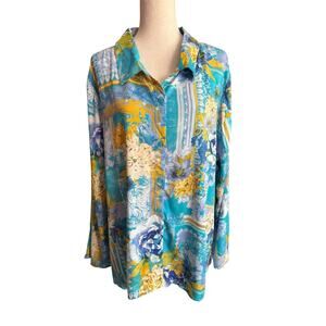 Attitudes By Renee Plus Size 2X Top Blouse Button Down Floral